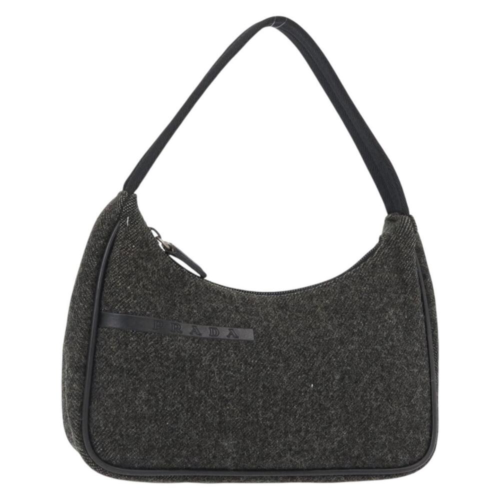 PRADA Sports Hand Bag Wool Gray Silver Auth 155944 - Picture 1 of 16